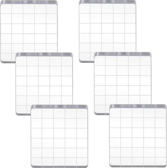 6 Pieces Stamp Block Clear Acrylic Stamping Blocks Tools Set with Grid Lines for DIY Crafts Scrapbooking Card Making Ornaments Stamping Projects