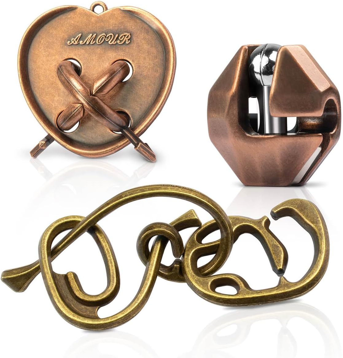 Fun Metal Brain Teaser Puzzle Games - Adults Mind 3D Toys -Teens IQ Insight Challenge - Educational Gift for Ages 12+ （3PCS）