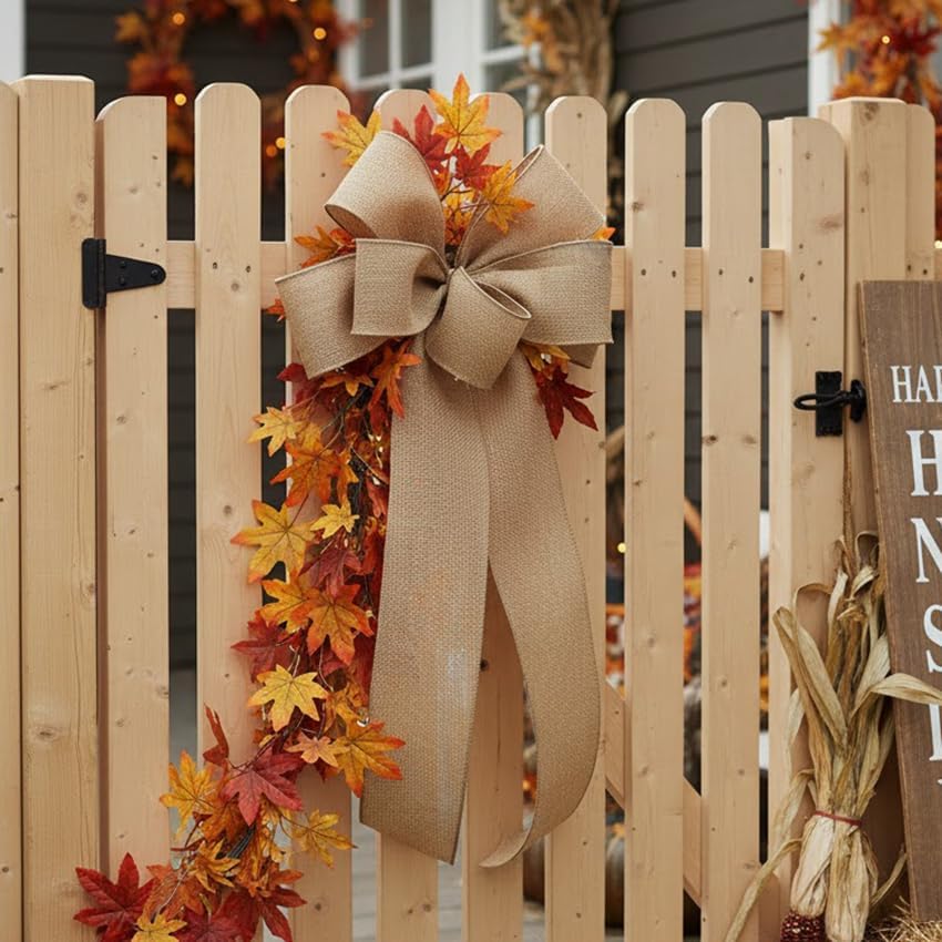 CT CRAFT LLC Burlap Fabric Wired Ribbon 4" x 20 Yards Natural Color for Christmas Home Wedding Decor Gift Wrapping Tree Topper Bow Wreath Bouquet DIY Crafts