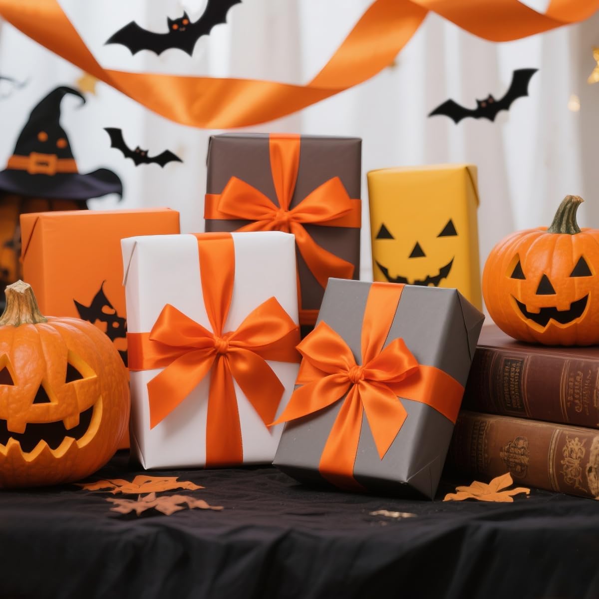 Orange Ribbon 1-1/2" Wide x 100 Yards, Orange Ribbon for Gift Wrapping, Halloween, Christmas, Wedding, Thanksgiving, Easter