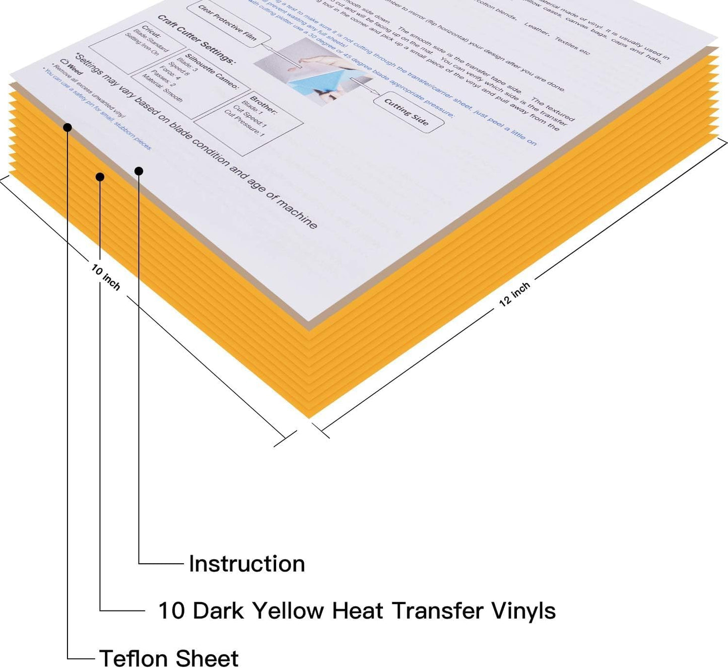 JANDJPACKAGING Heat Transfer Vinyl HTV for T-Shirts 12" x10” - Easy to Weed Iron on Vinyl Compatible with Cricut Cutting Machine & Silhouette Cameo 10Pack Dark Yellow