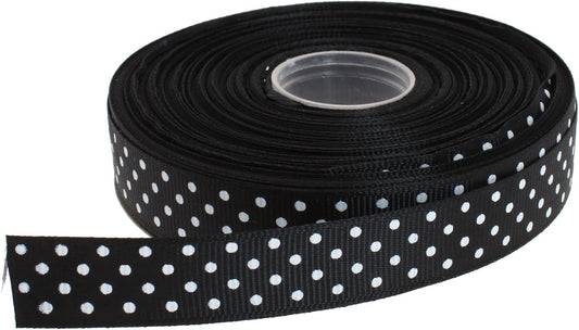 Polka Dot Grosgrain Ribbon 25 Yard Each Roll 100% Polyester (5/8", Black)