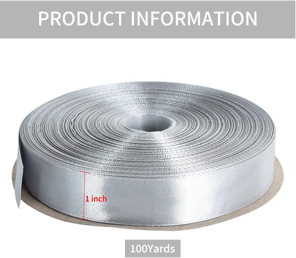TONIFUL 1 Inch x 100yds Silver Satin Ribbon, Thin Solid Color Satin Ribbon for Gift Wrapping, Crafts, Hair Bows Making, Wedding Party Decoration, Invitation Cards, Floral Bouquets, Christmas
