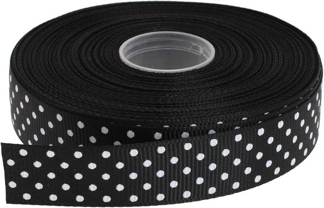Polka Dot Grosgrain Ribbon 25 Yard Each Roll 100% Polyester (3/4", Black)