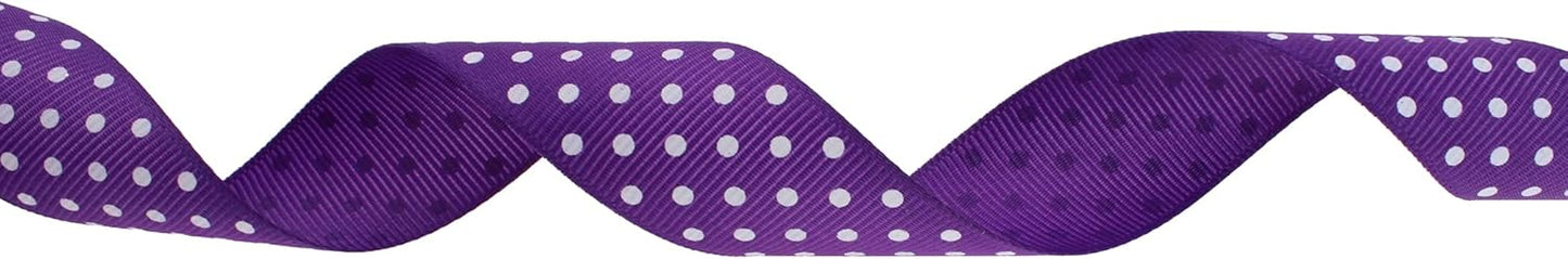Polka Dot Grosgrain Ribbon 25 Yard Each Roll 100% Polyester (1", Purple)