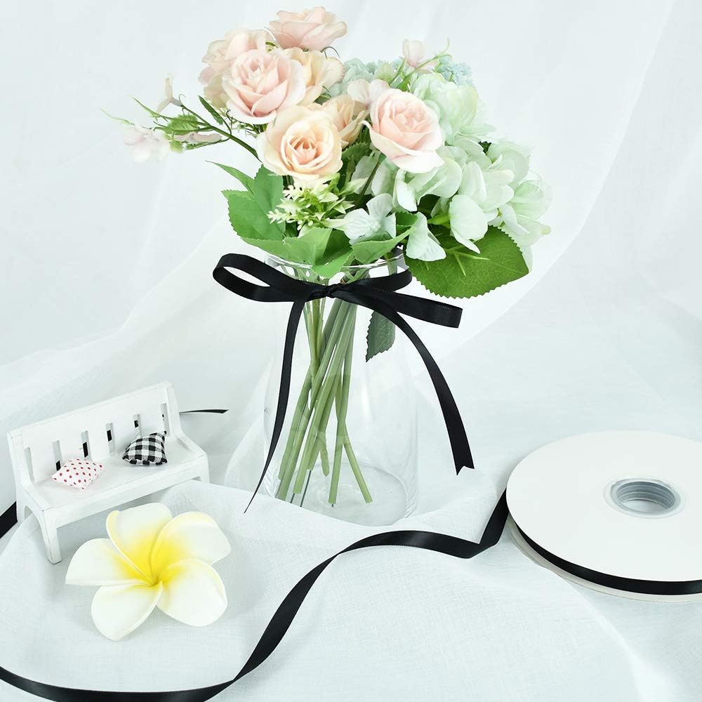 TONIFUL 3/8 Inch x 100yds Black Satin Ribbon Thin Solid Fabric Ribbons Roll for Gift Wrapping Invitation Floral Hair Balloons Craft Sewing Party Wedding Halloween Decoration Valentine's Day Bouquet