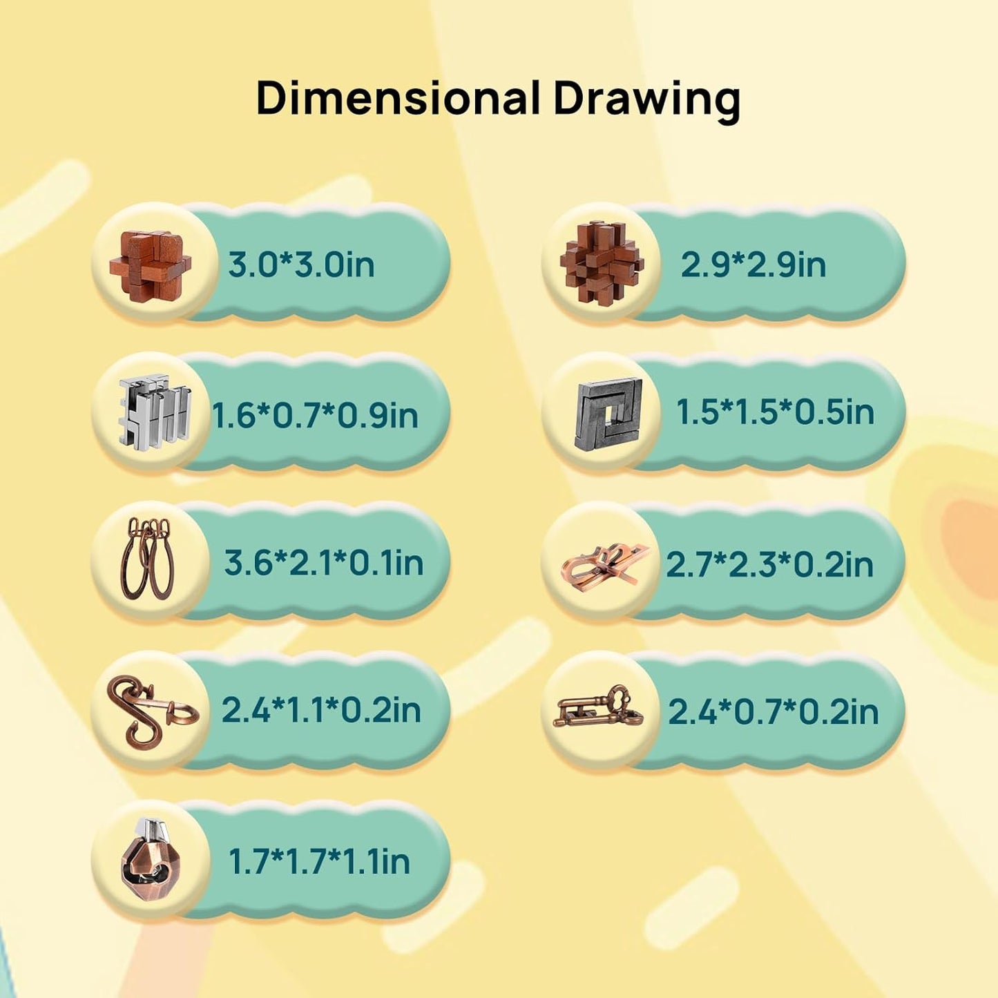 9pcs Puzzles Bulk Gift for Kids, Teens, and Adults Retro Wooden and Metal Unlock Interlock Brain Teaser Toys.