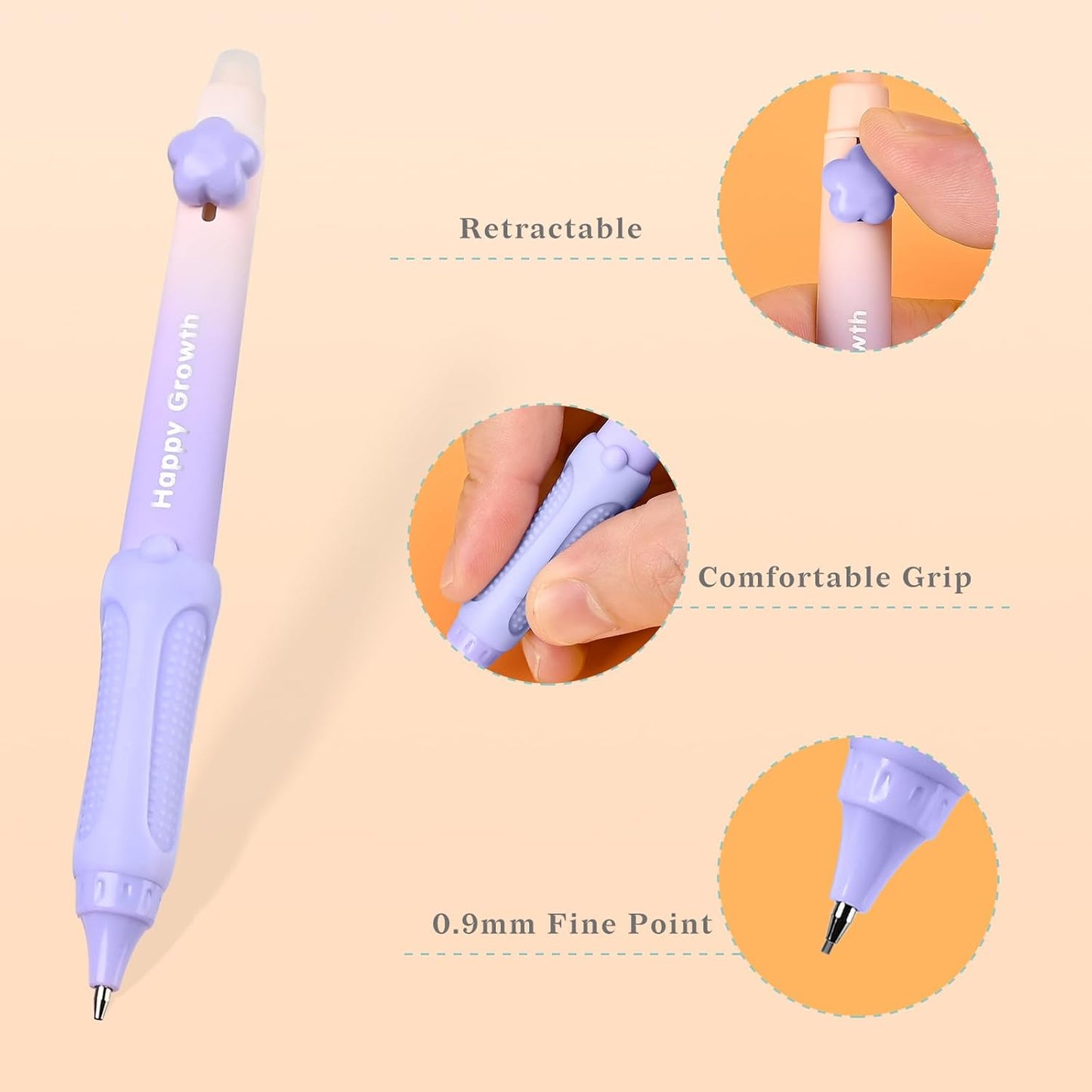 Temiary Cute Mechanical Pencil Set with Case, 6 Pcs Medium Point 0.9 mm Pencils with 2 Tubes HB Lead Refills, 4 Pcs Erasers for School Supplies Student Writing, Drafting Drawing Sketching (Pastel)