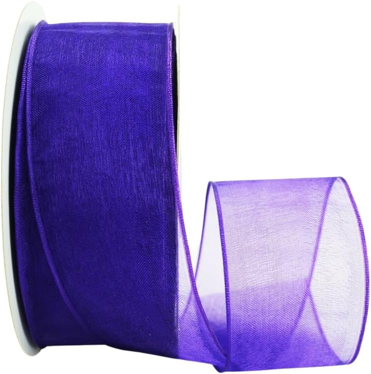 Ribbon Bazaar Sheer Organza Wired Ribbon - 100% Polyester Wire Edged Ribbon for Floral Decor, Table Arrangements, Apparel Embellishment & More - 1-1/2" Plum 25yd