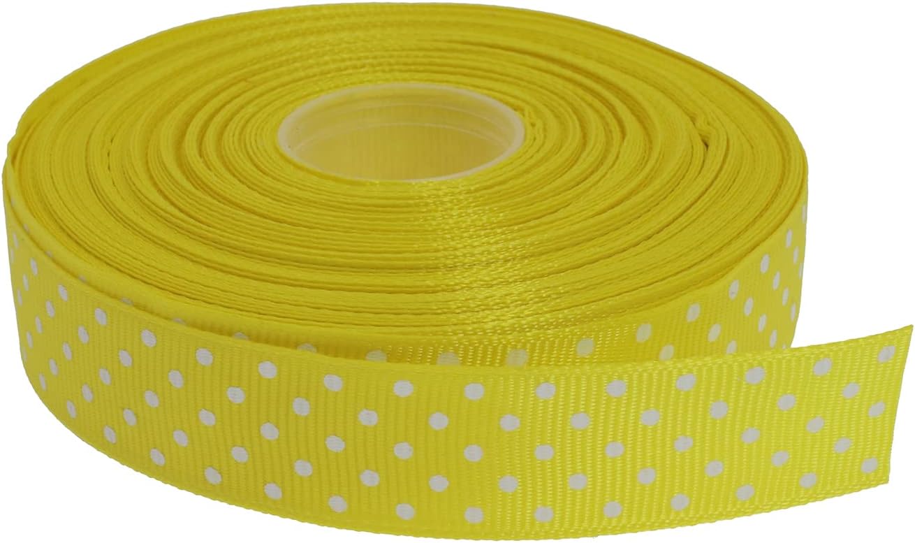 Polka Dot Grosgrain Ribbon 25 Yard Each Roll 100% Polyester (3/4", Yellow)
