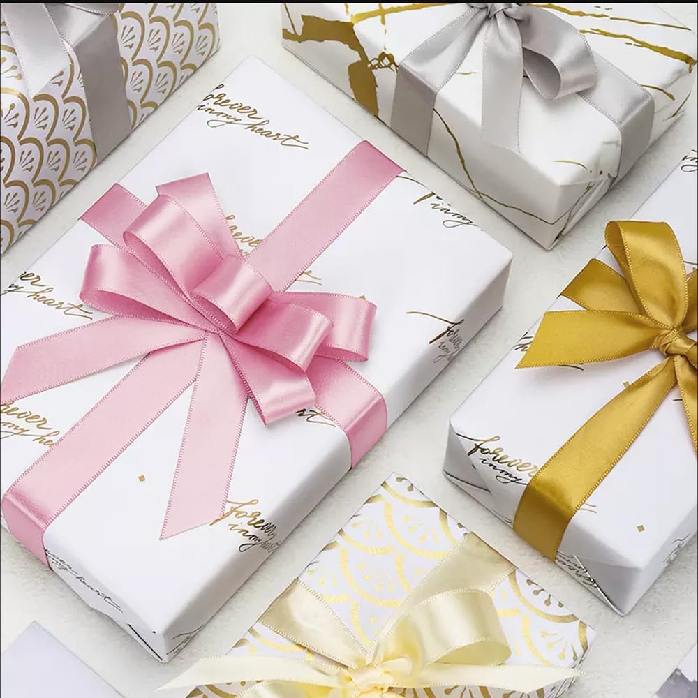 5/8" x 25 Yards Satin Ribbon, White Silk Ribbon Ideal for Gift Wrapping, Floral Bouquets, Crafts, Wedding Party Decorations, Christmas and Sewing Projects