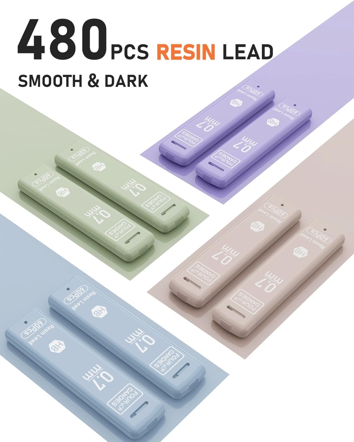 Four Candies Cute Mechanical Pencil Set with Case, 4PCS 0.7mm Pastel Fast Click Aesthetic Mechanical Pencils with 480PCS HB Lead Refills, 2 Erasers, 12 Eraser Refills School Supplies for Girls Writing