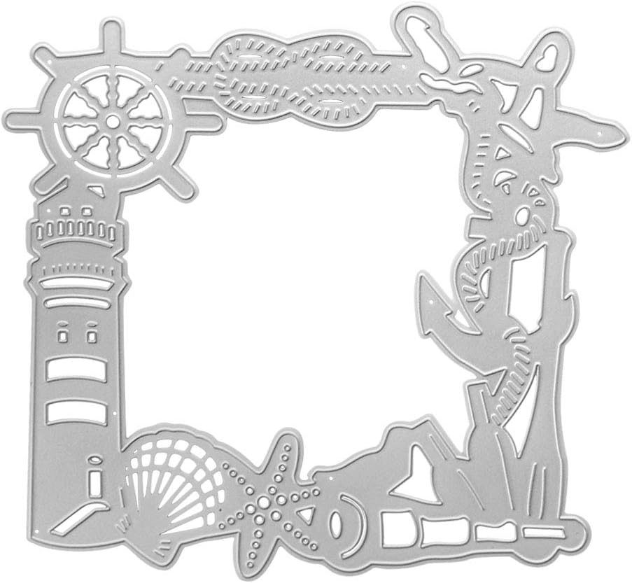 Metal Shell Ocean Element Background Frame Cutting Dies,Ocean Element Shell Starfish Telescope Sea Die Cuts Template Mould for DIY Scrapbooking Album Decorative Paper Dies Card Making