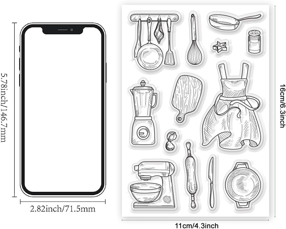 Kitchenware Clear Stamp 6.3x4.3 Cooking Tool Transparent Stamps for DIY Scrapbooking Journal Decor