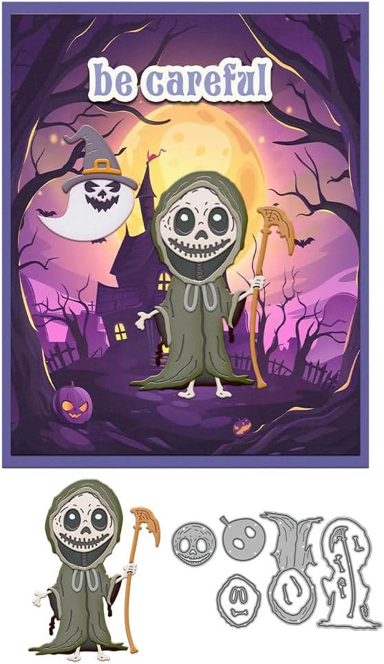 Halloween Clear Silicone stampReusable Stamp with Pumpkins, Skulls, Bats, Santa Claus, and Holiday Designs. Used for Making Cards, scrapbooks, and DIY templates (Halloween Grim Reaper)