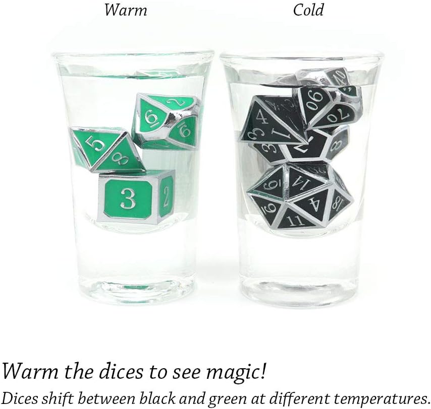 Haxtec Color Shifting Metal DND Dice Set Temperature Sensitive Polyhedral D&D Dices Compatible with Dungeons and Dragons RPG-Silver Black Green Shift