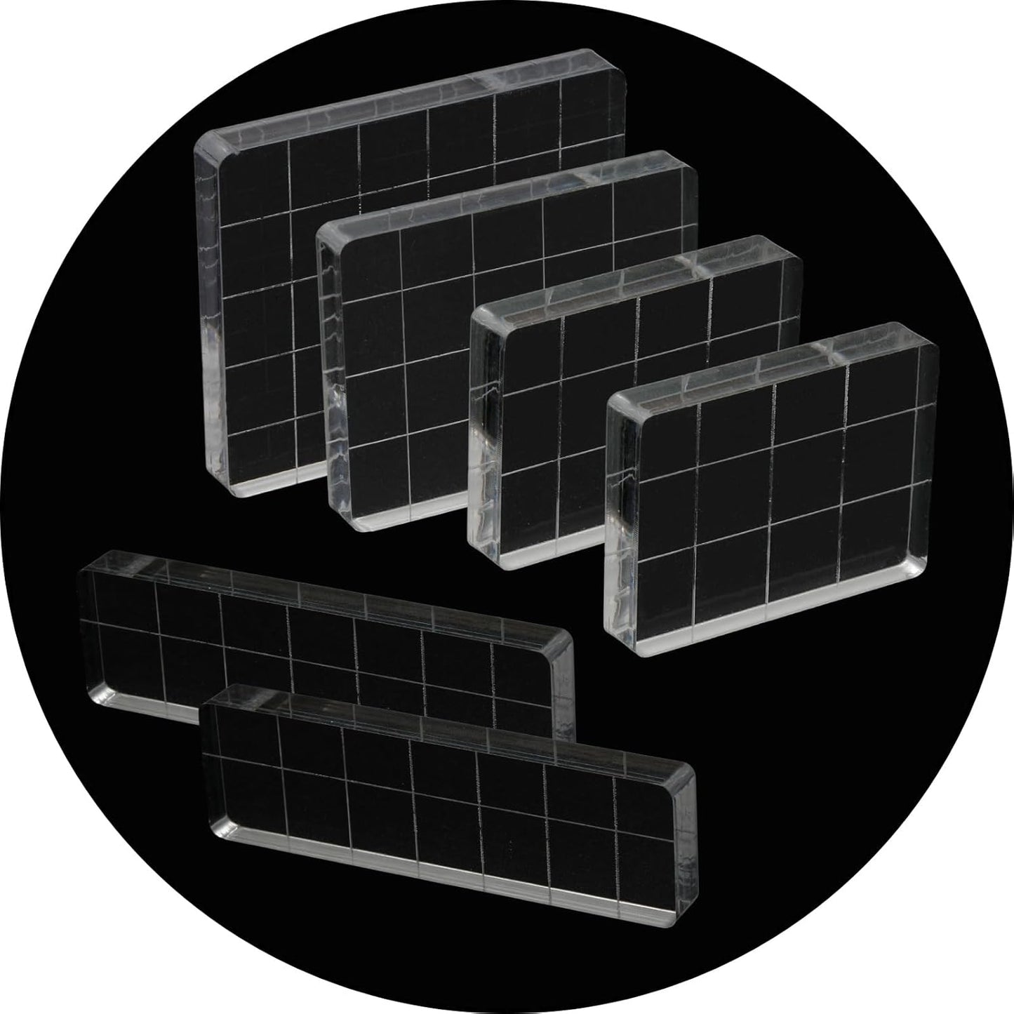 Pine & Linen 6 Pack Clear Stamp Blocks, Acrylic Tools Grid Lines Set, Scrapbooking Crafts for DIY Crafts/Scrapbooking/Card Making/Ornaments/Stamping Projects(Style-1)