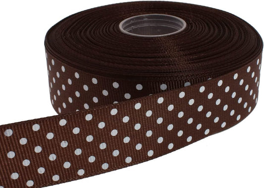 Polka Dot Grosgrain Ribbon 25 Yard Each Roll 100% Polyester (1", Coffee)