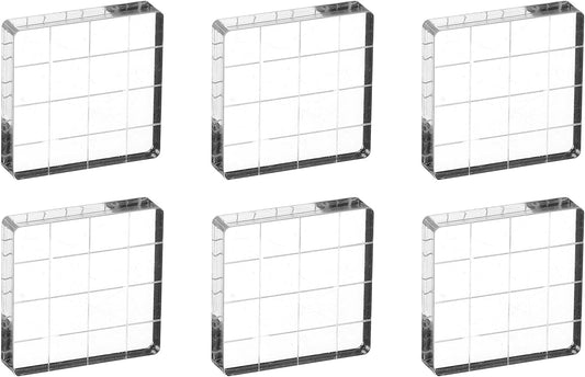 PATIKIL 1.6"x1.6" Acrylic Stamp Block, 6Pcs Clear Stamping Block with Grid Lines Decorative Mounting Blocks Square for Scrapbooking DIY Crafts Card Making