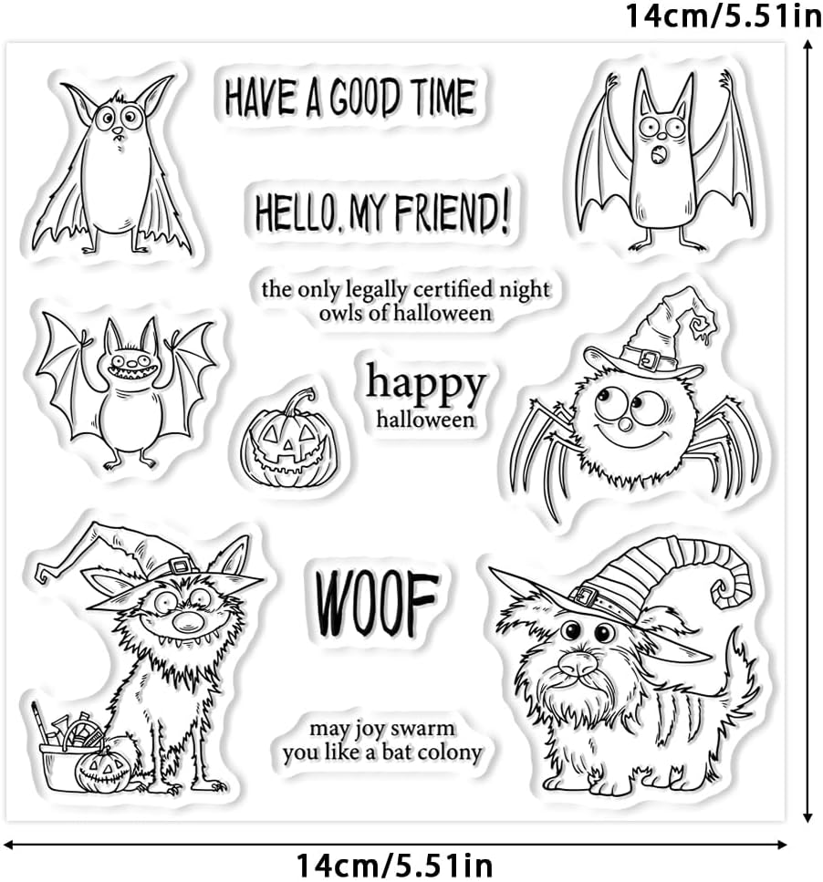 Halloween Clear Silicone stampReusable Stamp with Pumpkins, Skulls, Bats, Santa Claus, and Holiday Designs. Used for Making Cards, scrapbooks, and DIY templates (Halloween Bat Puppy)