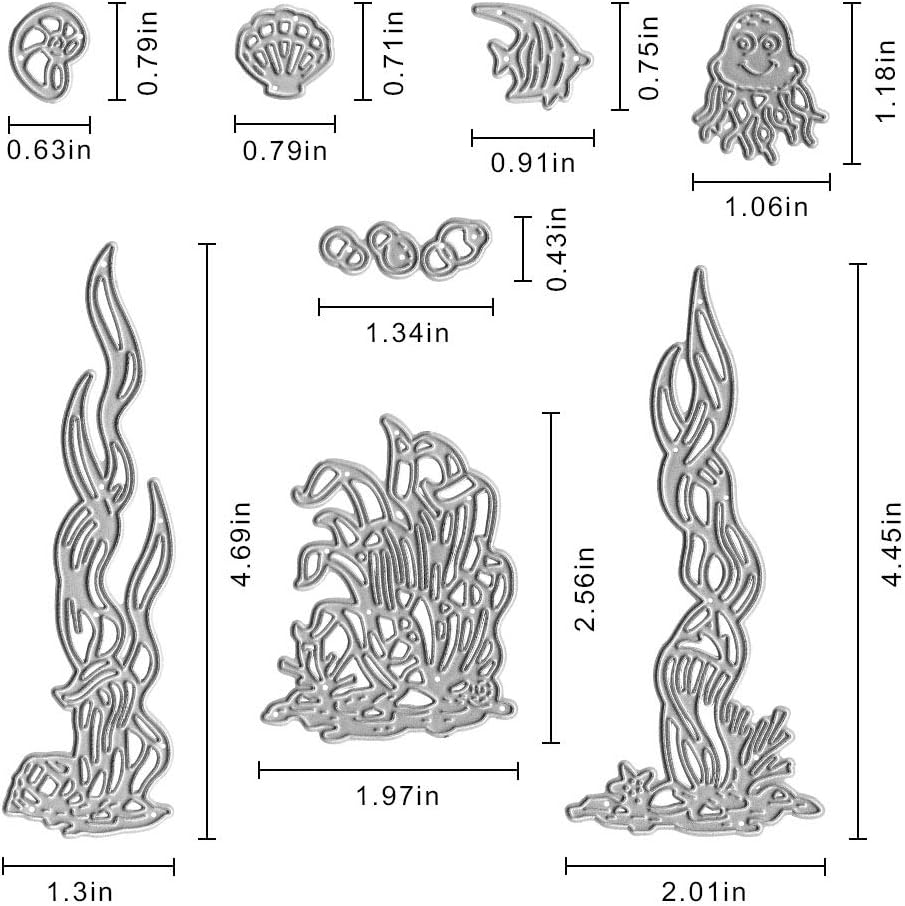 Metal Sea Grass Seaweed Coral Tropical Fish Cutting Dies,Jellyfish Shell Fish Conch Ocean Die Cuts Summer Embossing Stencils Template Mould for Card Scrapbooking and DIY Craft Album Paper Card Decor
