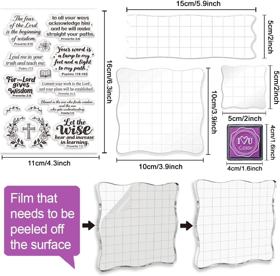 6 Pcs Christian Bible Verse Clear Stamps for Card Making Supplies 20 Craft Ink Pad 3 Acrylic Stamp Block Silicone Stamp with Bless Words Rubber Stamps for Crafting DIY Scrapbooking Journal