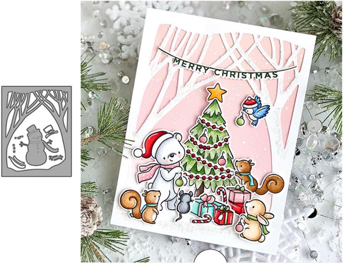 Cutting Dies Metal Stencils Scrapbooking Tools Flowers Lace Frame DIY Embossing Template for Paper Card Making Album Arts Crafts Supplies (Snowman Jungle Frame-11.1x14.2cm)
