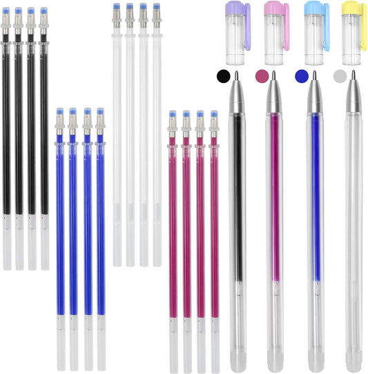4 Colors Heat Erasable Pens: Fabric Marking Pens Auto-Vanishing Pen Sewing Friction Pens with 20pcs Replaceable Pen Refills for Sewing Quilting Dressmaking and Embroidery