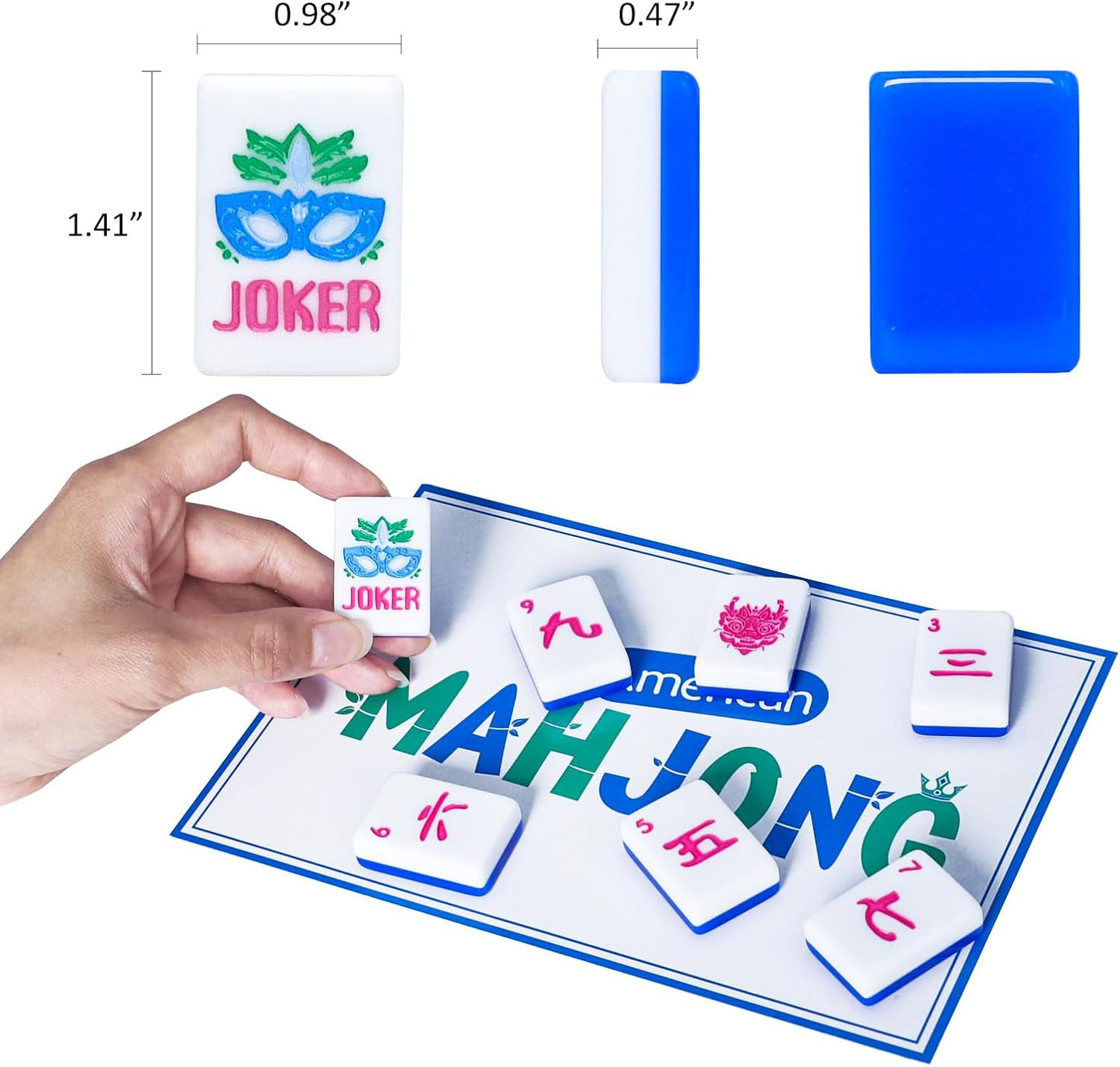 American Mahjong Tile Set(Blue) with Carrying Bag and Accessories, 160 Acrylic Engraved Mahjong Tiles