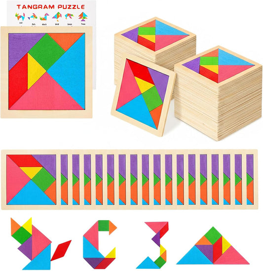 30 Pack Tangram Puzzle Wooden Kids Party Favors, Goodie Bags Stuffers for Kids, Return Gifts for Birthday Party, Classroom Prizes Rewards Bulk Gifts for Students