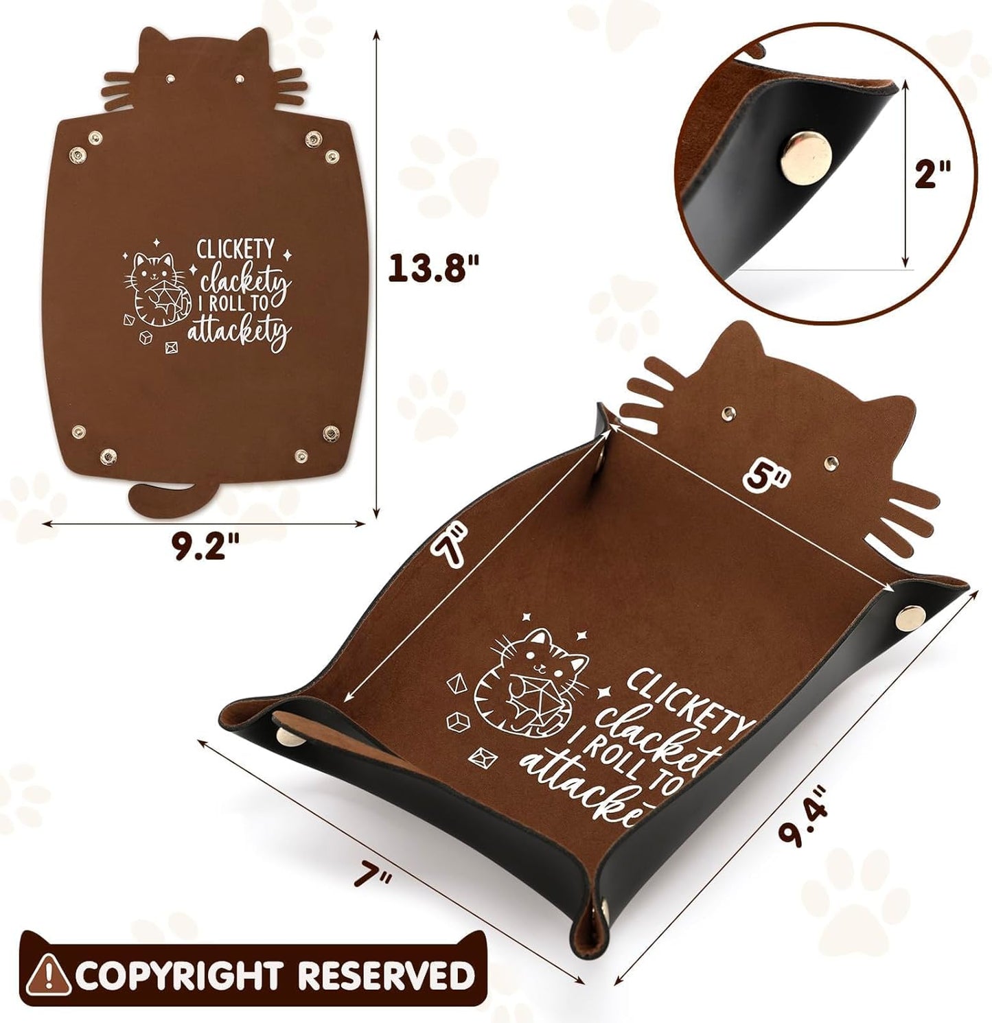 Cat Dice Rolling Tray Novelty Folding Leather Dice Holder Portable Dice Storage Accessories Decorative Desk Organizer Funny Gift for DND RPG Game Players