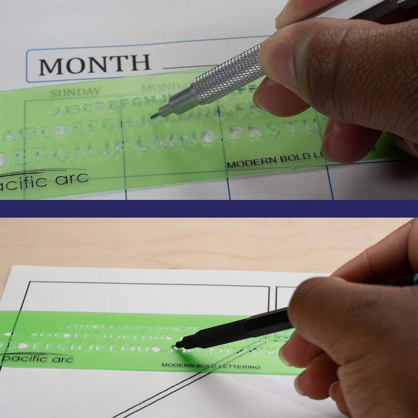 Pacific Arc Modern Bold Lettering Template Guide, with 1/8 to 1/4 Inch Letters