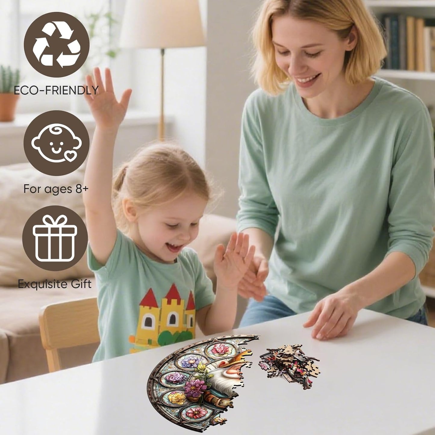 Wooden Puzzles for Adults, Gnome Puzzle 476 Pieces, Unique Shaped Jigsaw Puzzles for Adults and Kids, Birthday Gifts Fun Challenge Family Game 16.5'' x 16.5''