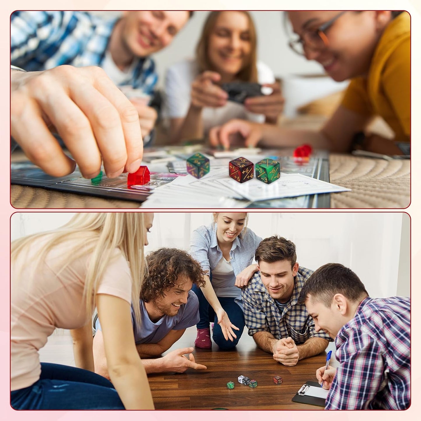 uxcell 24Pcs Magic Dice Counters, Acrylic D6 Life Token Dice Set with Pouch for Standard Cards Gaming Accessories, Black