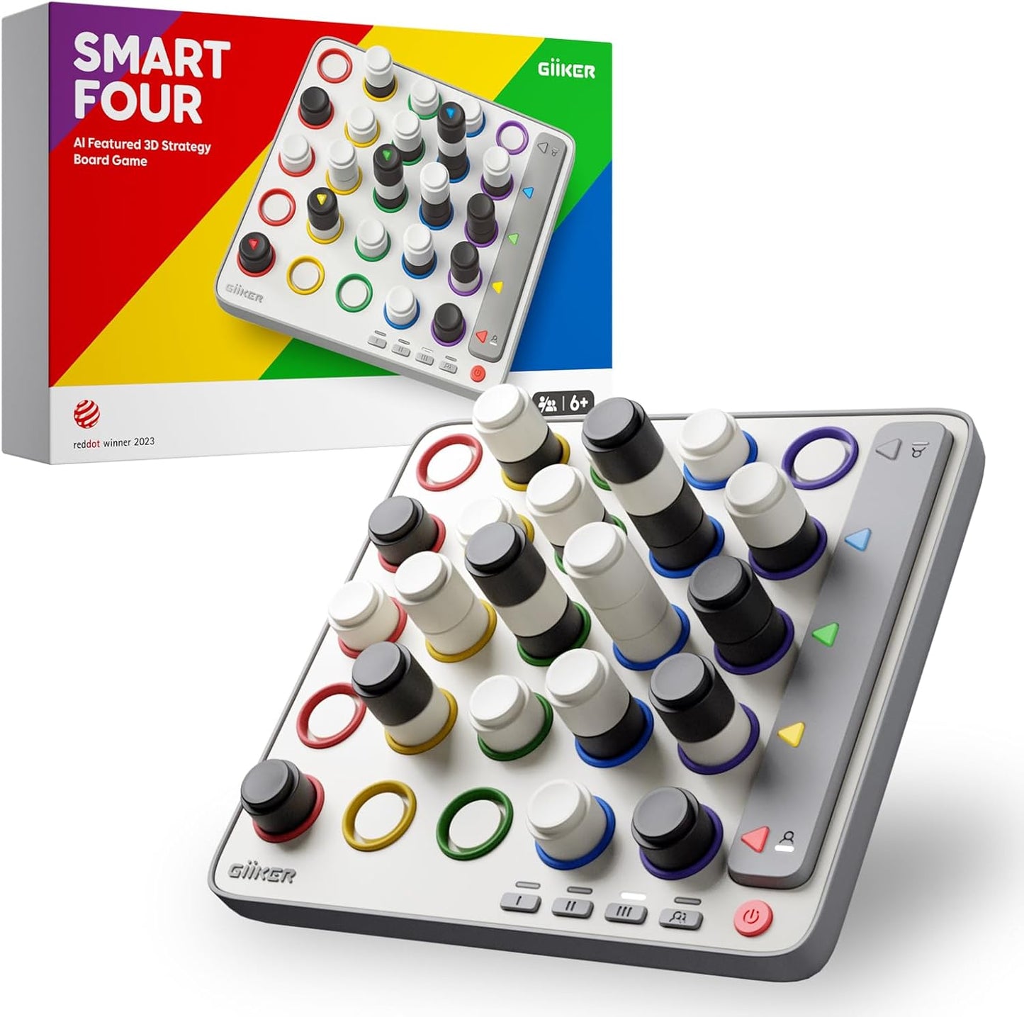 GiiKER Smart Four, 3D AI-Powered 4 in a Row Game, Strategy Board Games with Integrated Referee for 1-2 Players, Travel Games for Ages 6-12 and up, Birthday Gift for Kids Family Game Night