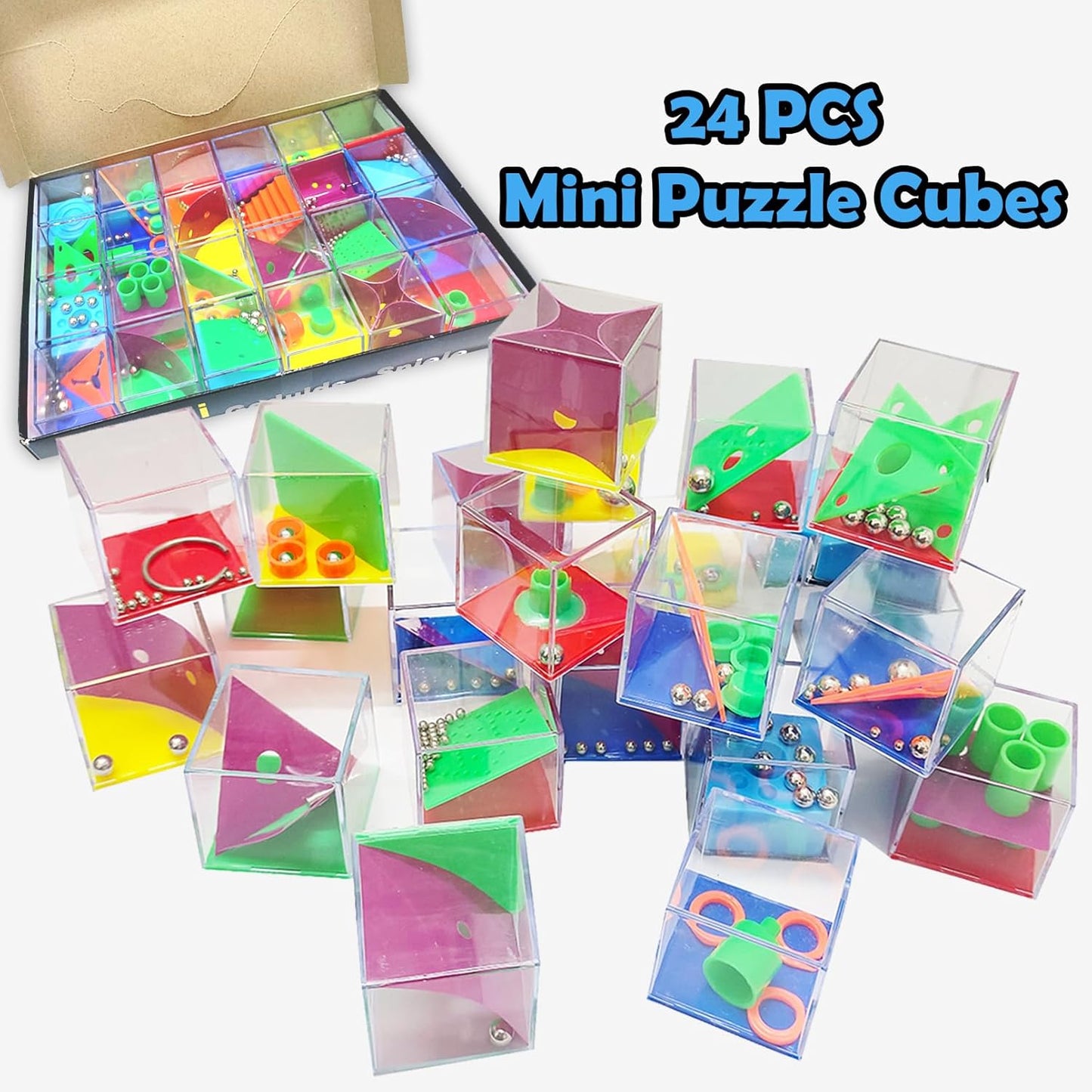 24 PCS Brain Teaser Puzzles for Kids,Balance IQ Maze Game Mini Fidget Puzzle Box,1.57 Inch Maze Puzzle Cubes Party Favor Games Challenge Decompression for Adults