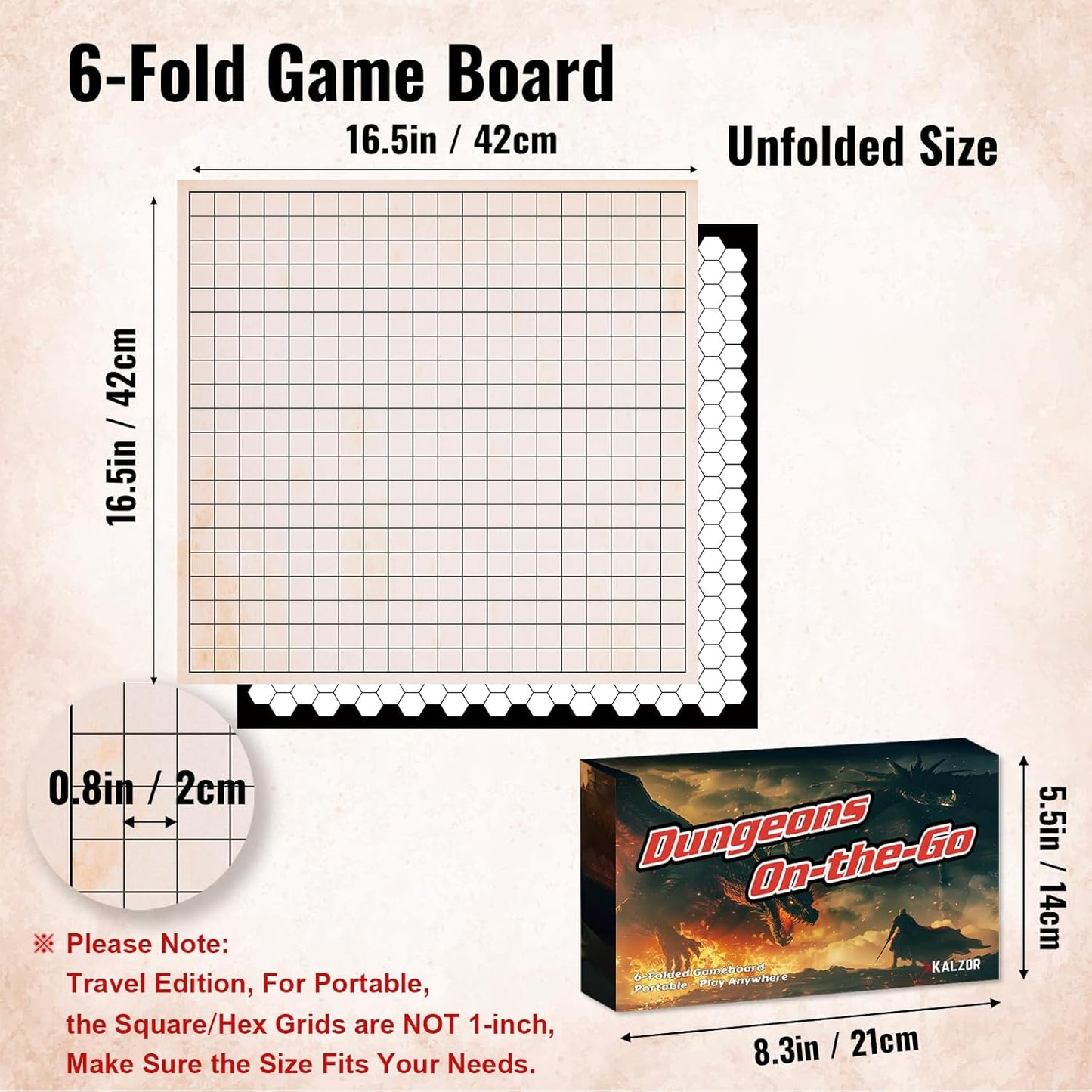 Foldable DND Battle Map Set – Reusable Dry Erase RPG Board with Double-Sided Square & Hex Grids, Tokens & Markers – Travel Starter Kits for D&D, Pathfinder and TTRPGs