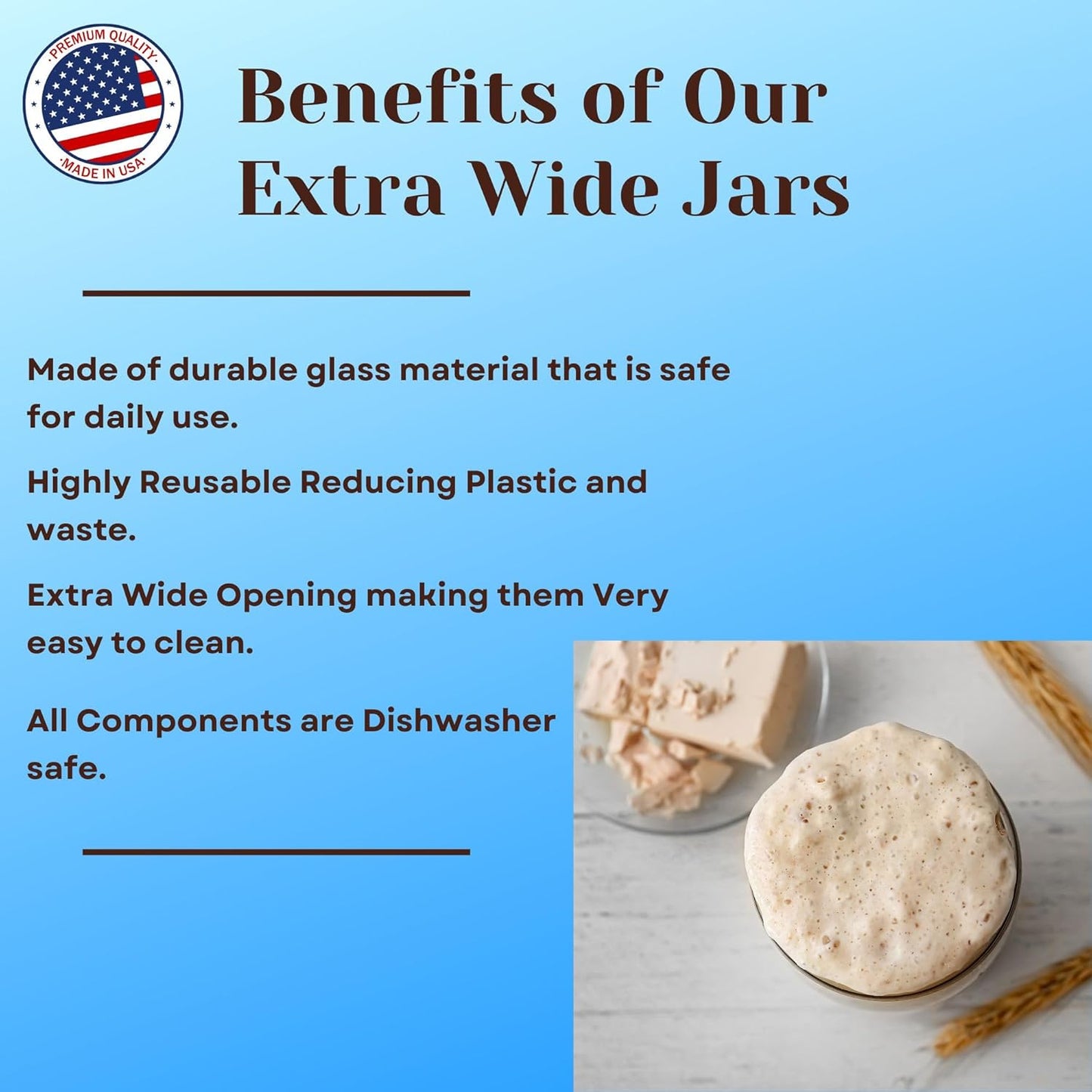 Jarming Collections Mason Jars - 16 oz Glass Extra Wide Mouth Pint Storage Jars with White Plastic Lids - Made in USA