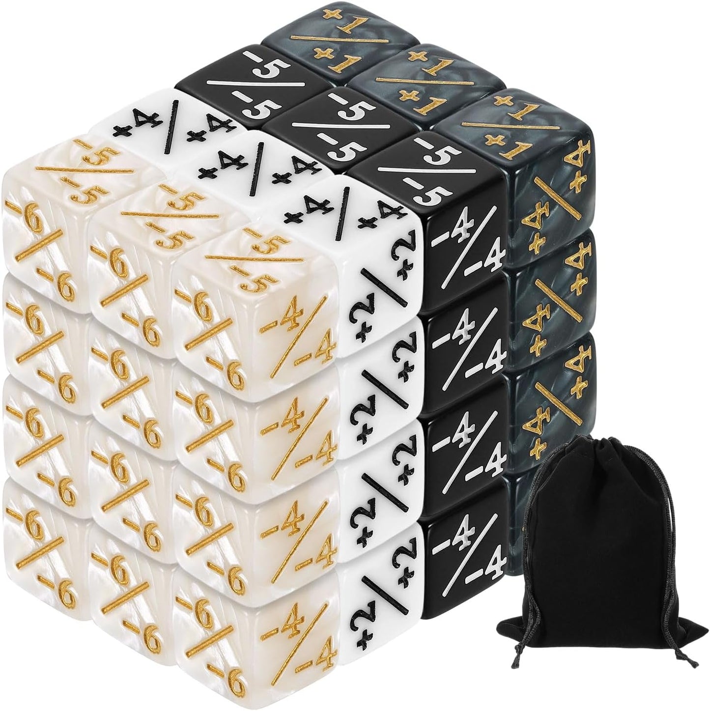 uxcell 48Pcs Magic Dice Counters, Acrylic D6 Life Token Dice Set with Pouch for Standard Cards Gaming Accessories, White Marble, Black Marble, White, Black