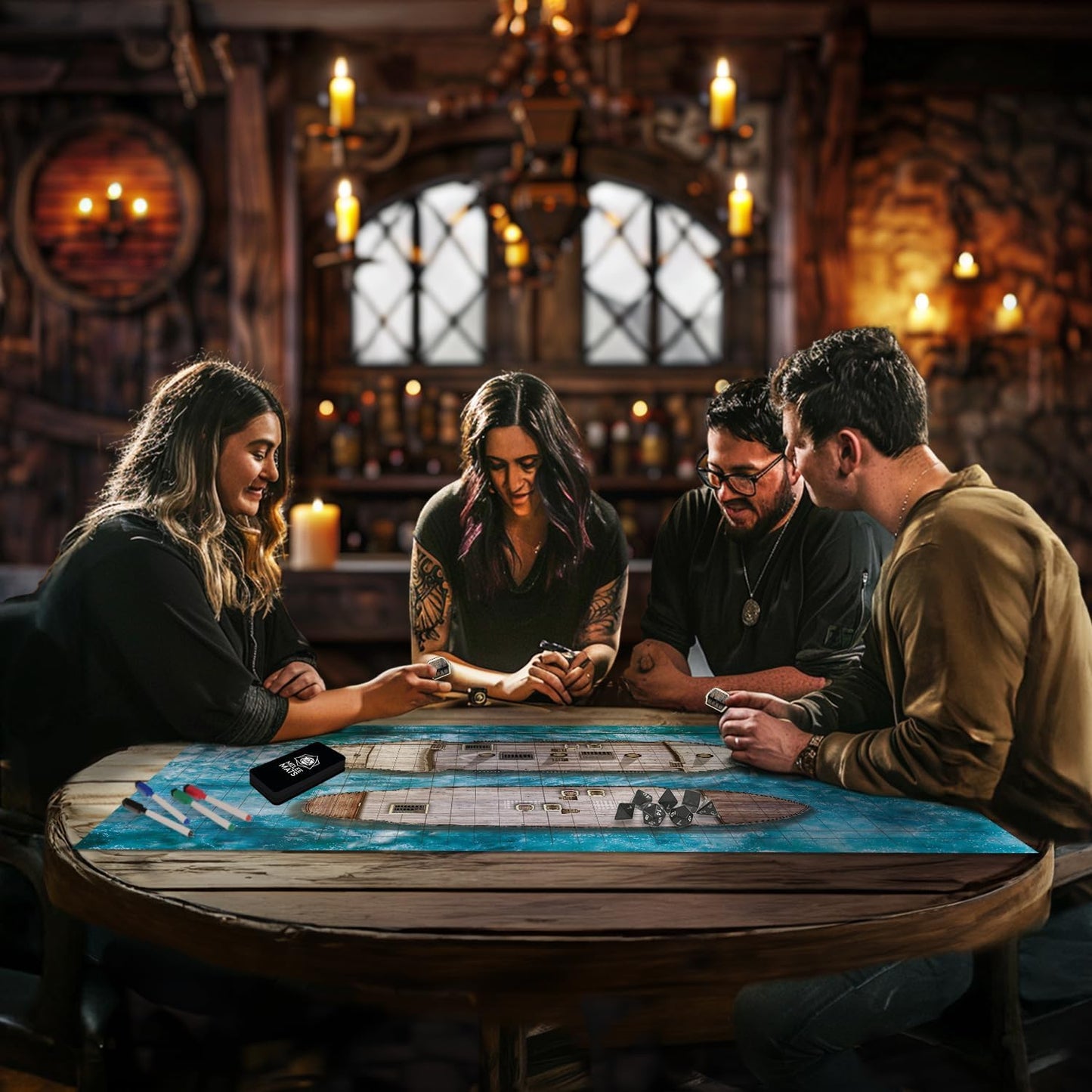 Melee Mats DND Map Starter Kit for Dungeons and Dragons Game - 24” x 36" 3 Pack Double Sided, Wet/Dry Erase Battle Terrain Grid - Ultimate Tabletop Board Gaming Experience with Accessories