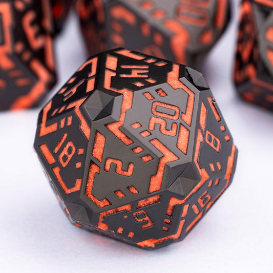 Metal DND Sci-fi Dice Set 7PCS Luminous Orange Stripe Polyhedral Dice for Dungeons Dragons RPG Role Playing Game, Glitter D and D Dice with Gift Box D6 D8 D10 D12 D20