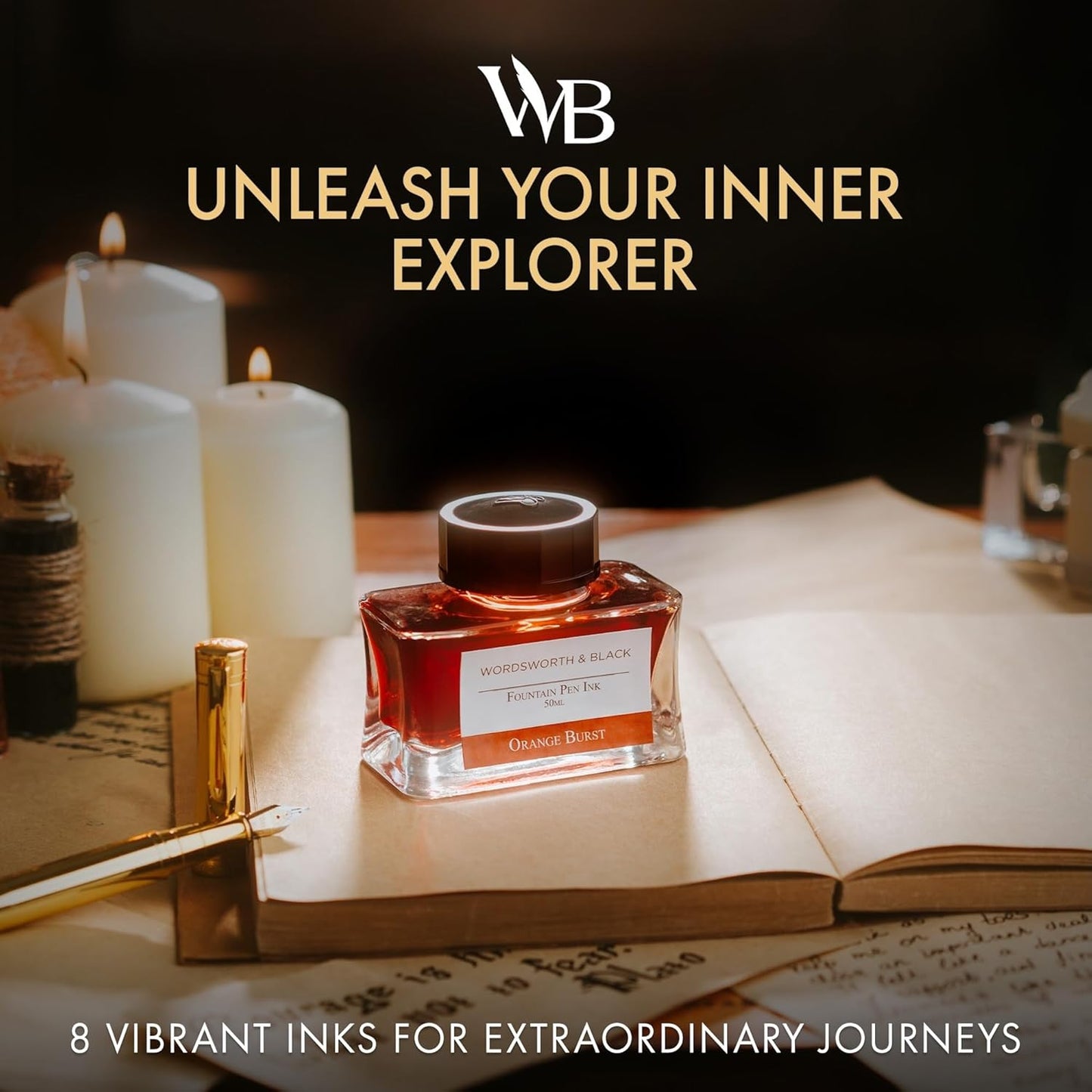 Wordsworth and Black Fountain Pen Ink Bottle (50 ml) Premium Luxury Edition, [Orange] Fountain Pens Bottled Ink; Classic Designed Bottle Smooth Flow 50 ml