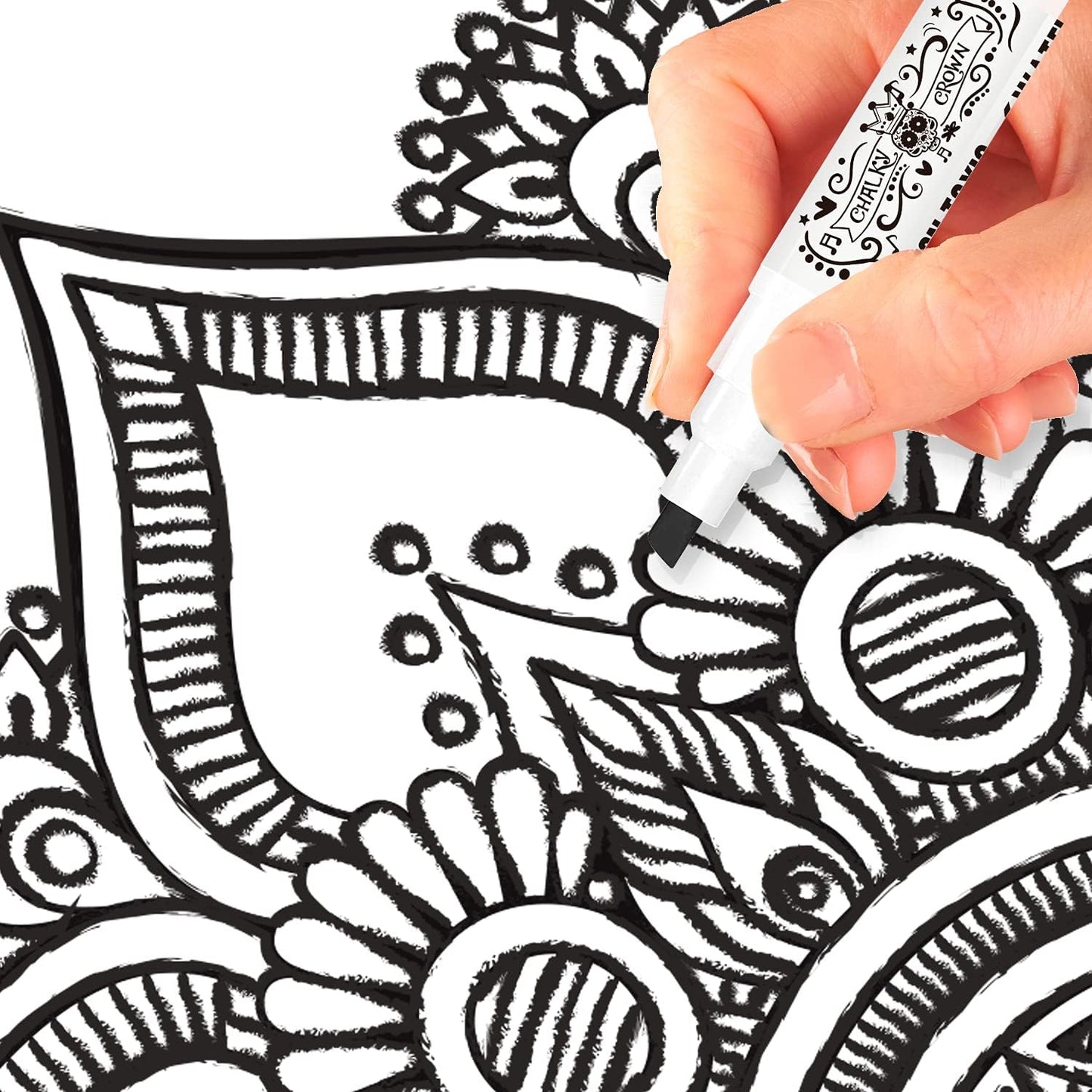 CHALKY CROWN Liquid Chalk Marker Pen - Dry Erase Marker - Chalk Markers for Chalkboard Signs, Windows, Blackboard, Glass - 6mm Reversible Tip (Black, 5 Pack)