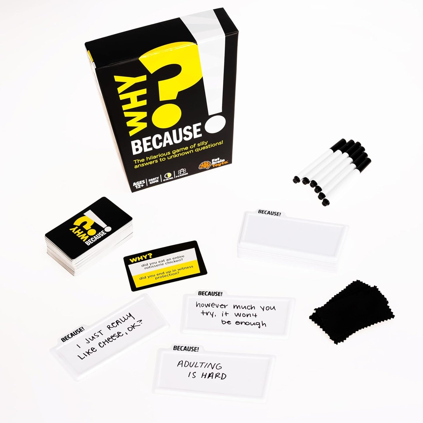 Fat Brain Toys Why Because Party Game for Families Friends or Adults 3-6 Players Ages 12+, Card Game with Funny Answers, Fun Games
