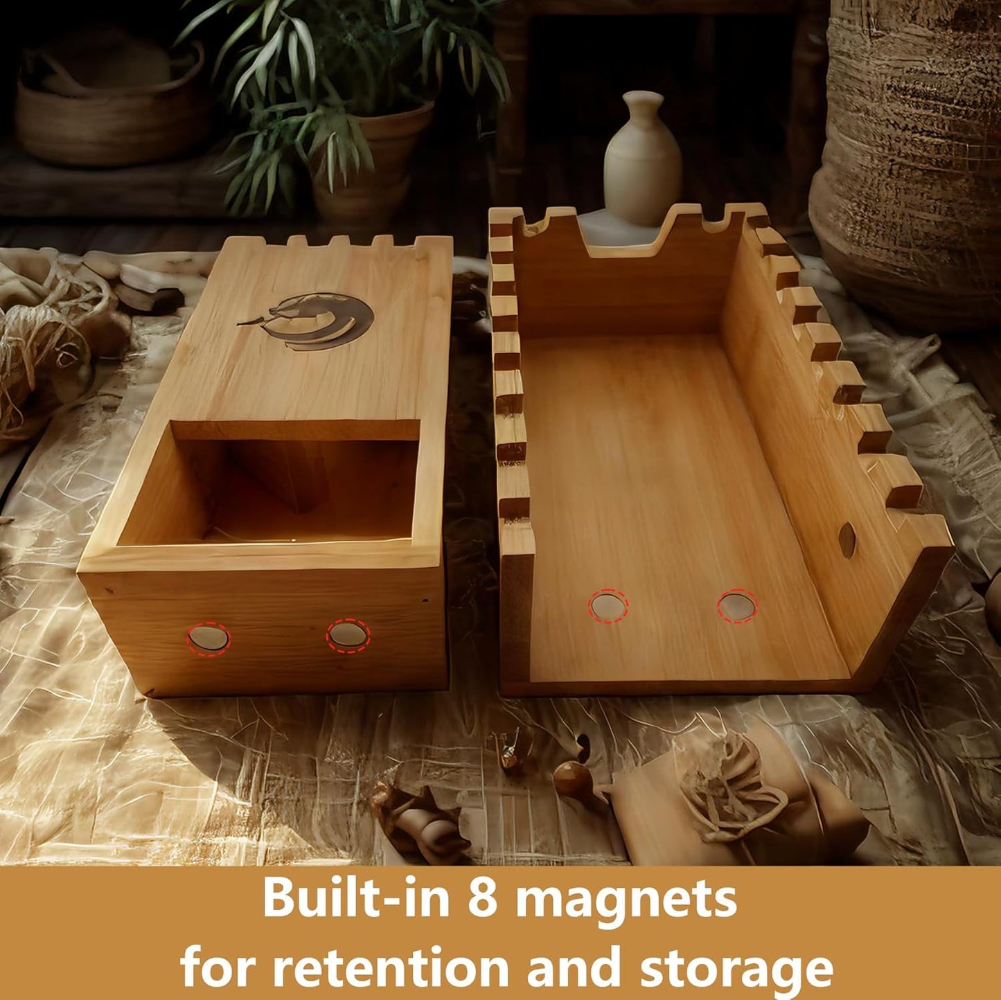 Bamboo Dice Tower DND Dice Roller, Foldable Magnetic Die Roller Castle for Dungeons and Dragons, Board Game, D&D Tabletop Game and RPG Games