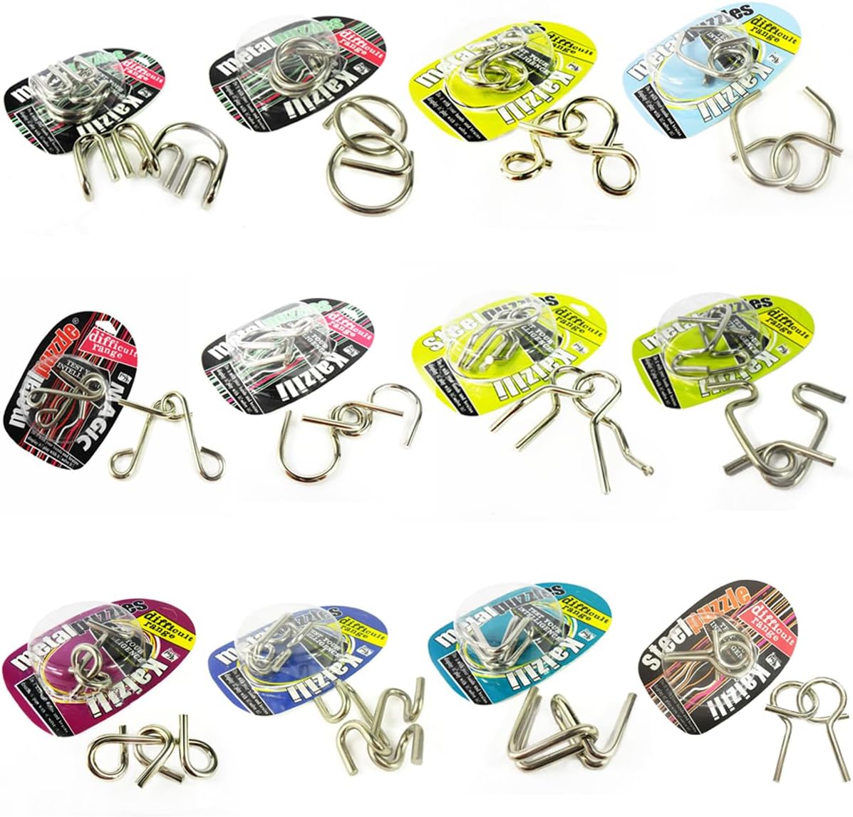 Ahyuan Large Assorted Metal Brain Teaser Puzzles 12 Pack Metal Wire IQ Puzzles with Paper Box Gift Package Great Educational Intelligence Games Toys Party Favors for Kids Adults