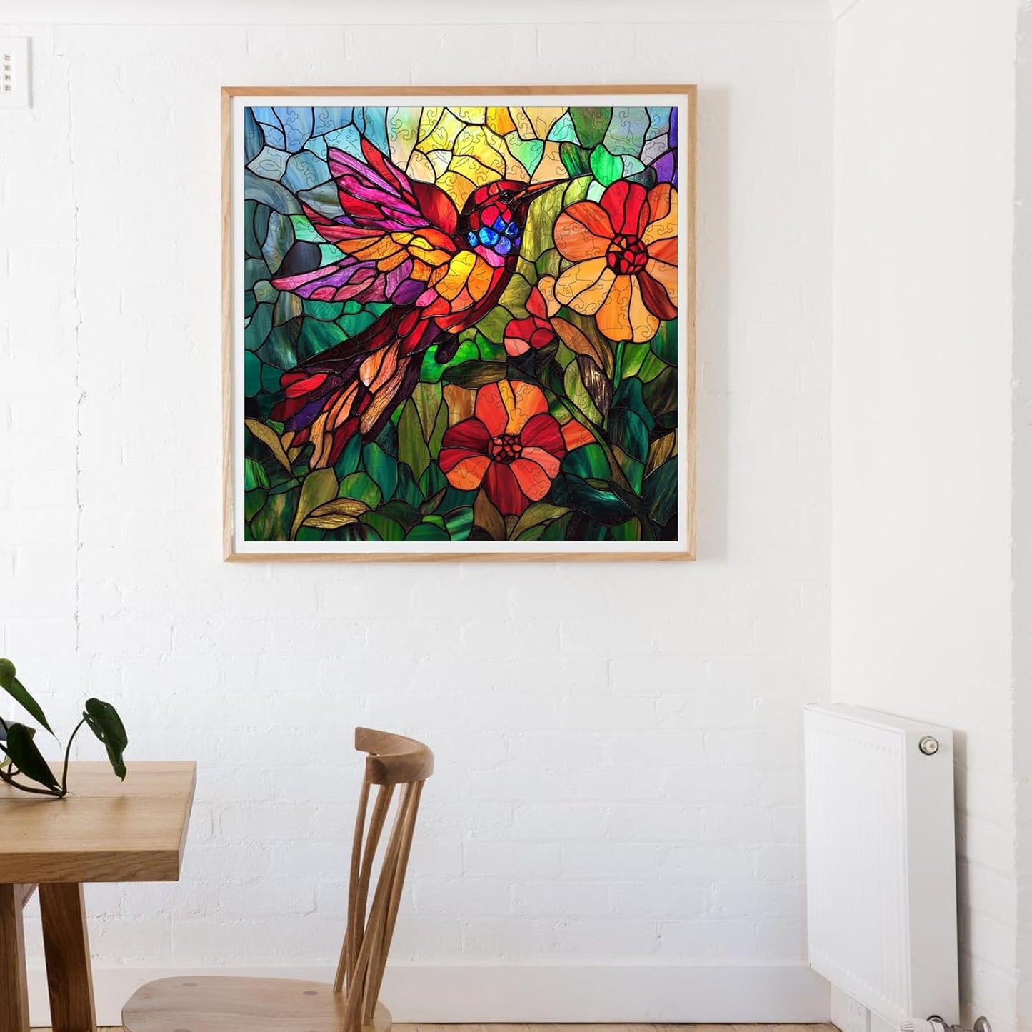 Wooden Puzzles for Adults, Stained Glass Puzzles 200 Pieces, Unique Shaped Hummingbird Jigsaw Puzzles for Adults and Kids, Birthday Gifts Fun Family Game 11.2'' x 11.2''