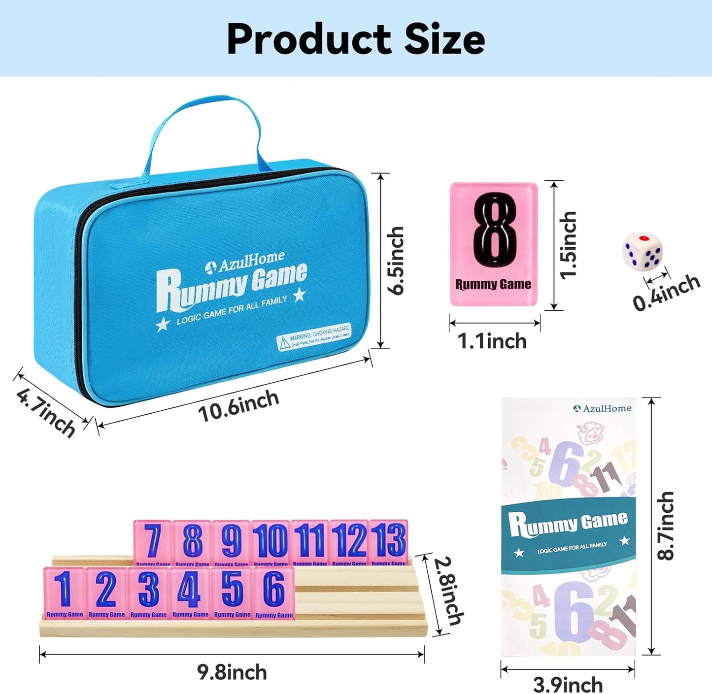 Rummy Cube 6 Player Edition with 6 Wooden Racks 160 Acrylic Tiles (1.5'') Rummy Game with Bag 6 Player Travel Size Rummy Game Large Number Rummy Tiles Game Set for Family Classic Board Games (Pink)