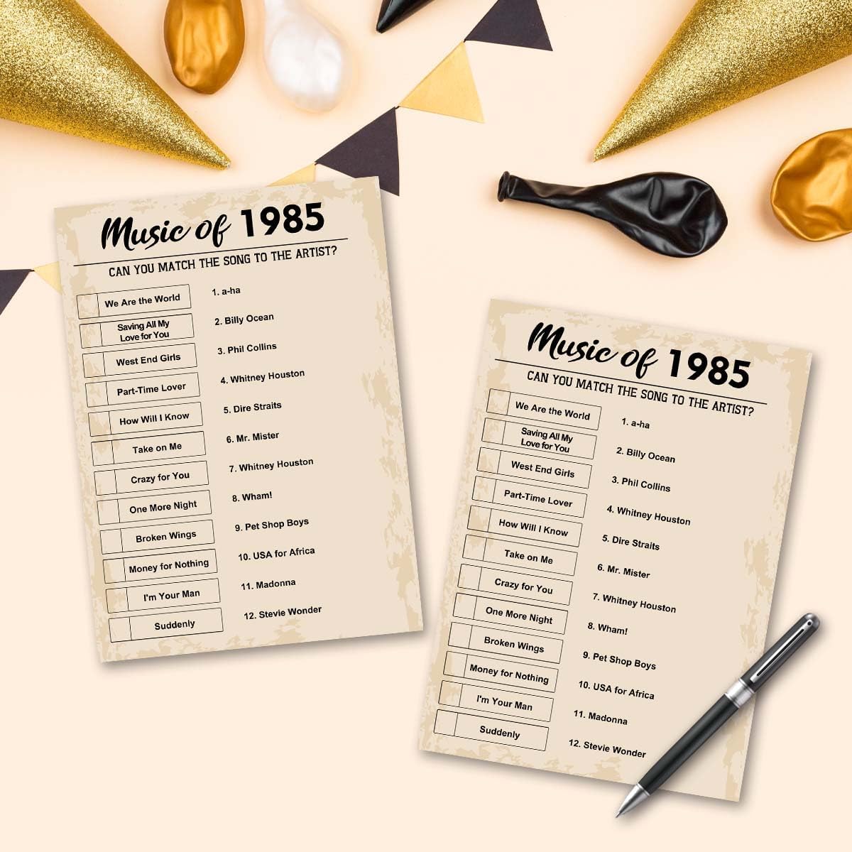 QUPT 40th Birthday Party Games, Music of 1985 Games, Birthday Party Supplies for Adults, Fun 1985s Party Game，Pack of 30 Cards