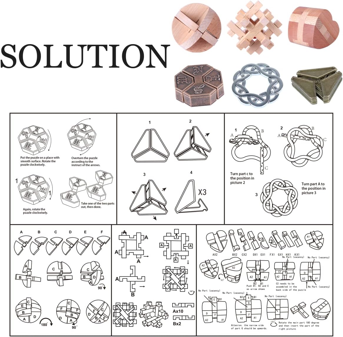 Brain Teaser Puzzle for Adults Puzzles Metal Hole Lock Adult Educational Toy Jigsaw IQ Puzzle（6 Pack） (Bronze)